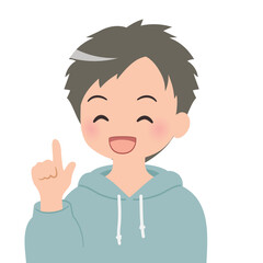 人差し指を立てる 若い男性のバストアップイラスト