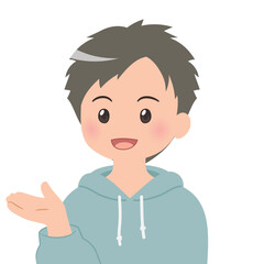 案内する 若い男性のバストアップイラスト