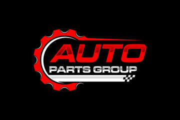 Automotive logo cog gear workshop design checkered flag racing speed shop repair custom garage