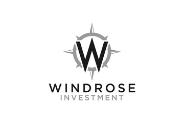 Compass wind rose logo design K initial letter simple minimalist silhouette black flat icon modern