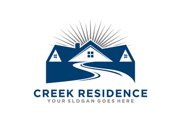 Property house logo real estate window roof family home river lake icon symbol