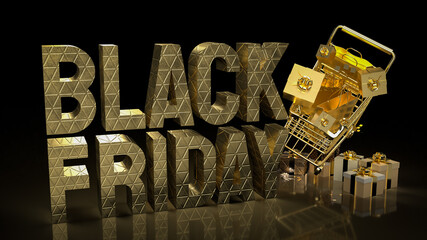 The gold shopping cart for Black Friday concept 3d rendering
