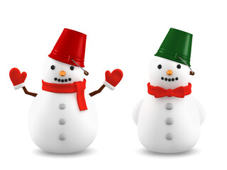 snowman wearing bucket on transparent background, 3D illustration