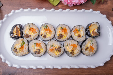 Delicious Korean food simple meal Cheese Gimbap