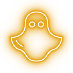 Neon yellow ghost icon, illustration of glowing ghost on transparent background