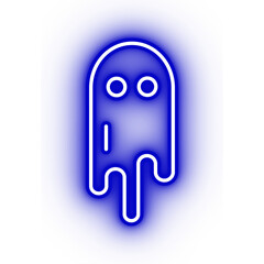 Neon dark blue ghost icon, illustration of glowing ghost on transparent background