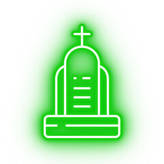 Neon green tomb stone icon, illustration of glowing tomb stone
