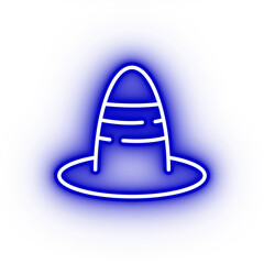 Neon dark blue witch hat icon, illustration of glowing witch hat