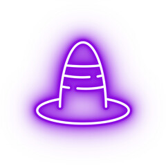 Neon purple witch hat icon, illustration of glowing witch hat