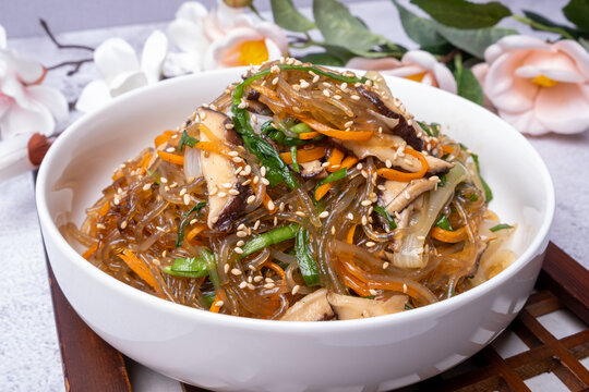 Delicious Korean food stir-fried vegetables (japchae)
