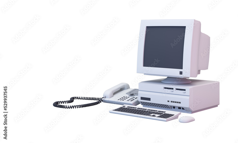 Fototapete Abstract aesthetic background with 90s style system message windows, old vintage computer, mouse, keyboard, pop up icon system message window on pink and purple gradient y2k style realistic 3d render	