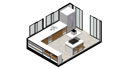Isometric Architectural Projection - AI Kitchen Interior 4