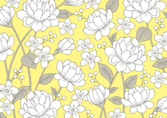 Kussenhoes handgetekende roos patroon achtergrond geel © まるまる
