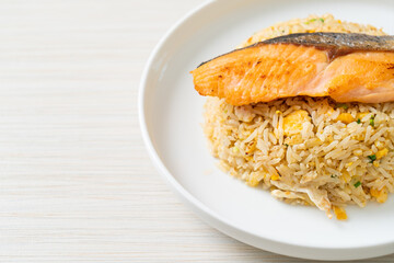 fried rice with grilled salmon fillet steak