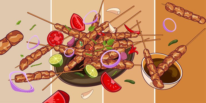 illustration indonesian food sate