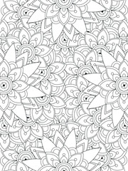 Doodle floral pattern in black and white. A page for coloring book: fascinating and relaxing job for children and adults. Zentangle drawing. Flower carpet in a magic garden