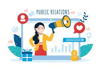 Public Relations Template Hand Drawn Cartoon Flat Illustration with Team for Idea of Marketing Campaign Through Mass Media to Advertise your Business