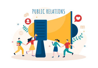 Public Relations Template Hand Drawn Cartoon Flat Illustration with Team for Idea of Marketing Campaign Through Mass Media to Advertise your Business
