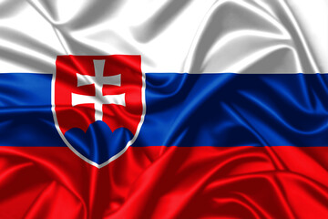 Slovakia waving flag close up satin texture background