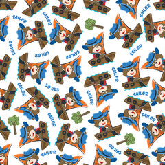 Seamless pattern with cute little bear the sailor, Cute Marine pattern for fabric, baby clothes, background, textile, wrapping paper and other decoration.