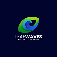 Vector Logo Illustration Leaf Waves Gradient Colorful Style.