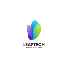 Vector Logo Illustration Leaf Tech Gradient Colorful Logo.