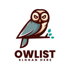 Vector Logo Illustration Owl Simple Mascot Style.