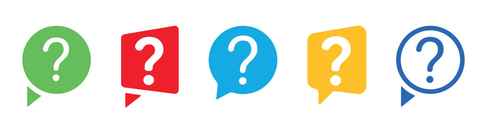 Question mark icon. Message box with question mark icon. Help sign speech bubble. Chat question icon. Question concept. Question mark icon on speech bubble collection. Vector illustration