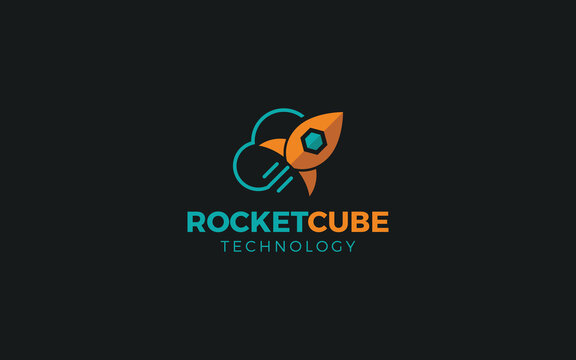 Rocket logo with cloud line symbols