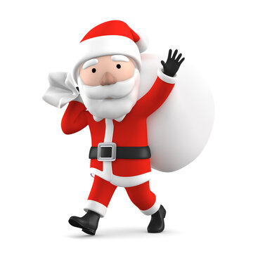 Santa Claus with big bag isolated on transparent background, 3D illustration
