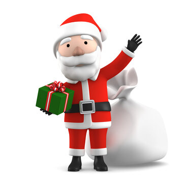 Santa Claus with Christmas present on transparent background, 3D illustration
