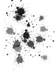 Black ink blots on a transparency background