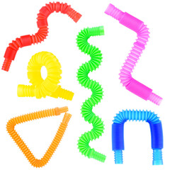 Pop tube isolated on a white background. A popular, sensory antistress toy. Corrugated tube for children. A new trend. Stress relief concept