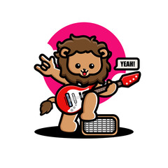 Cute lion playing guitar