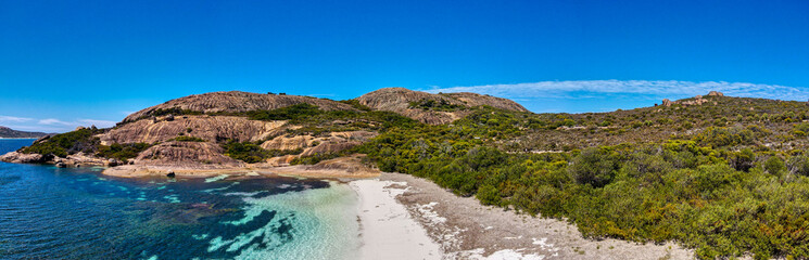 Aerial view of the white beach and crystal clear turquoise waters of Lucky Bay