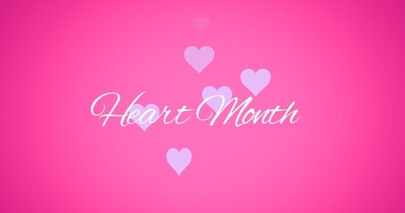 Vector image of heart month text over pink background with heart shapes and copy space