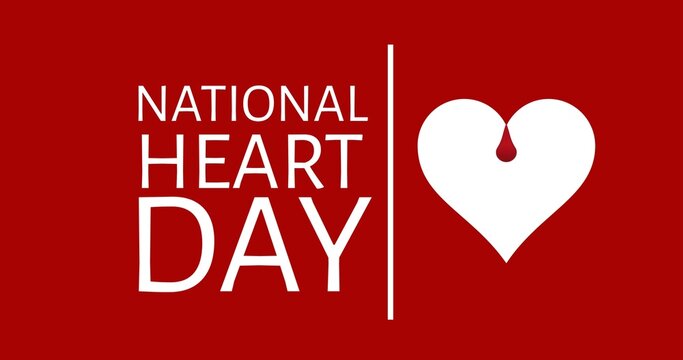 Vector image of national heart day text with heart shape on red background