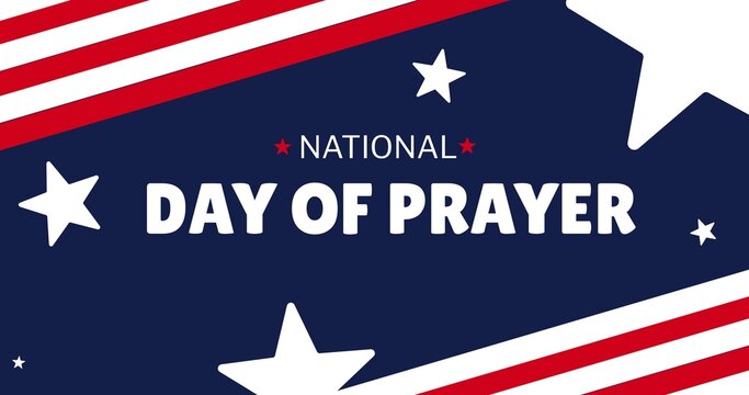 Vector image of national day of prayer text with star shapes on american flag pattern flyer