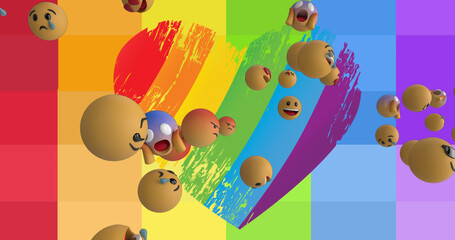 Image of emoji over rainbow heart on rainbow background