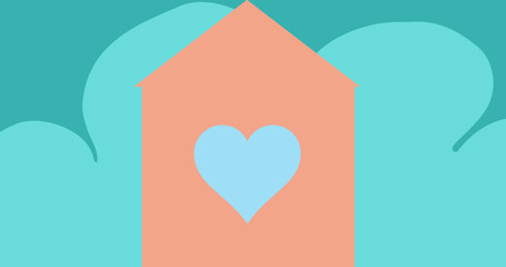 Image of pink house with heart on green background