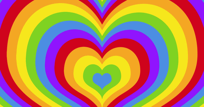 Image of pulsating multiple rainbow hearts
