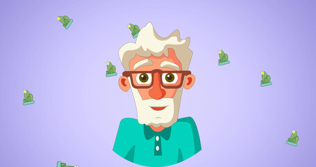 Composition of grandfather smiling on blue background