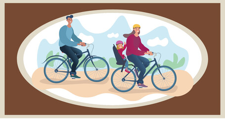 Fototapeta premium Composition of family cycling on brown background