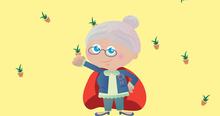 Composition of grandmother smiling on green background