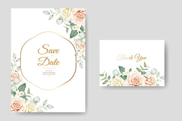 Wedding Invitation Card with Floral Watercolor  