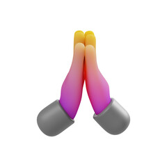 3d hand pray icon. Prayer 3d cartoon arm render. Hope gesture. Realistic illustration for social media