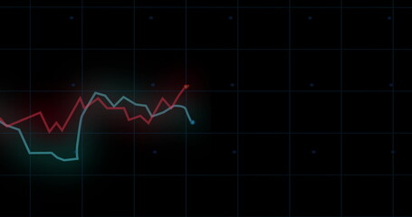 Image of financial data processing on black background