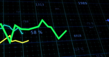 Image of financial data processing on black background