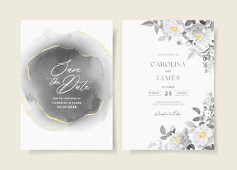 Obraz premium Wedding invitation card template set with floral and leaves decoration