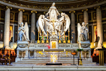 Interior and architectural details of Eglise de la Madeleine in Paris as seen on 18th of April,...